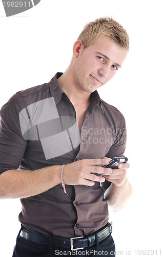 Image of one businessman with cellphone isolated on white