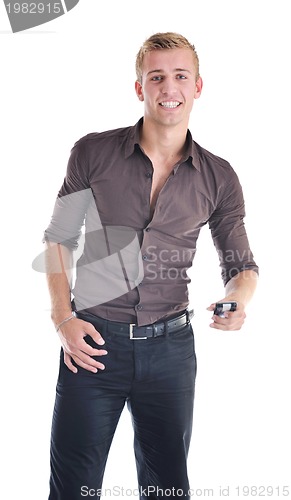 Image of one businessman with cellphone isolated on white