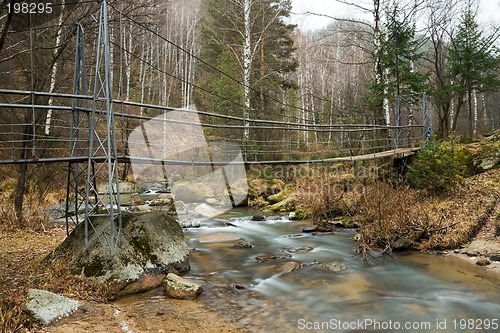 Image of Cable suspension Bridge over Belokurikha river.