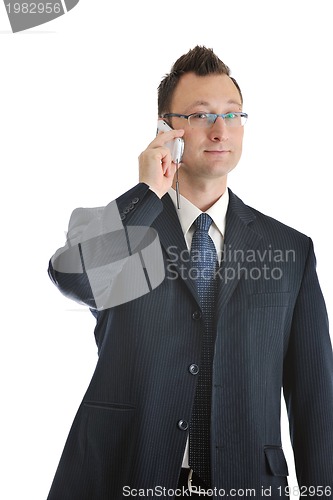 Image of one businessman with cellphone isolated on white
