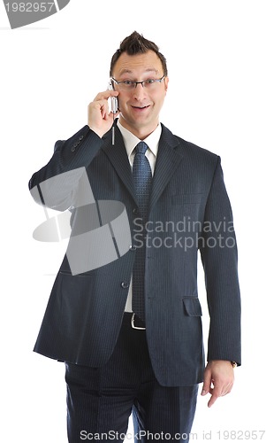 Image of one businessman with cellphone isolated on white