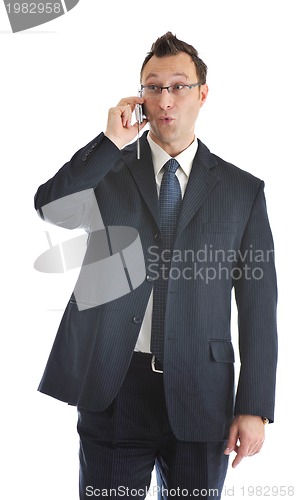 Image of one businessman with cellphone isolated on white