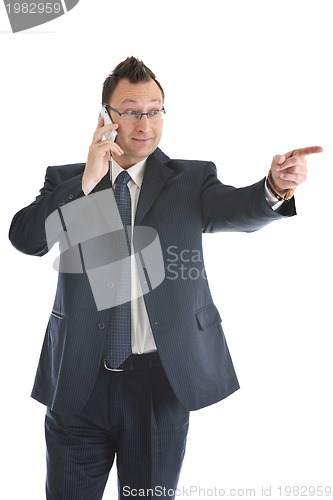 Image of one businessman with cellphone isolated on white