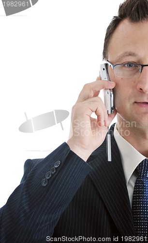 Image of one businessman with cellphone isolated on white