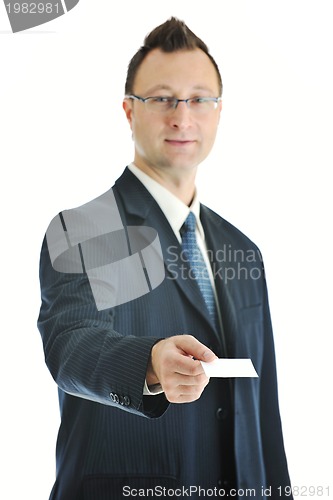 Image of young businessman with empty business card