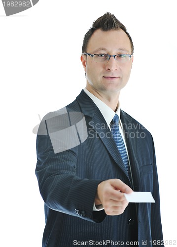 Image of young businessman with empty business card