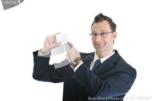Image of young businessman with empty business card