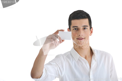 Image of young businessman with empty business card