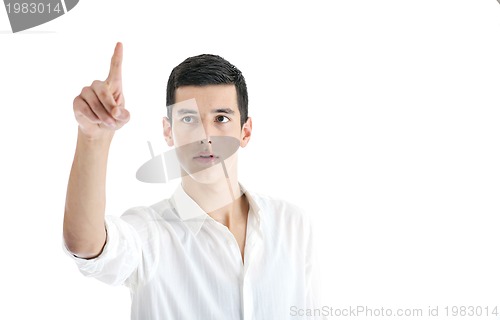 Image of businessman touching futuristic screen