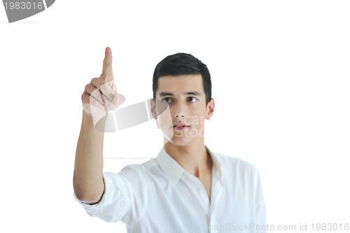 Image of businessman touching futuristic screen