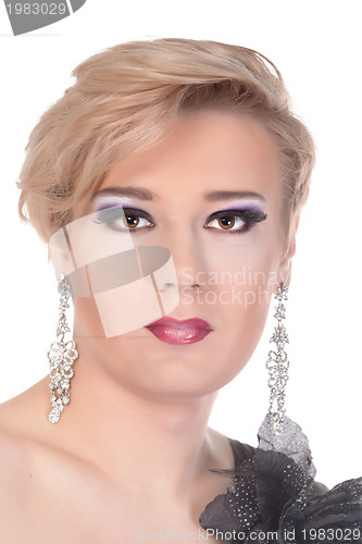 Image of Portrait of drag queen. Man dressed as Woman