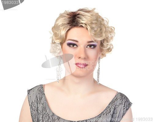 Image of Portrait of drag queen. Man dressed as Woman