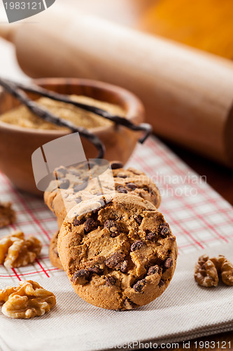 Image of Christmas chocolate cookies with baking ingredients