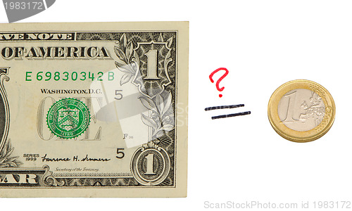 Image of concept compare usd dollar and euro coin money 