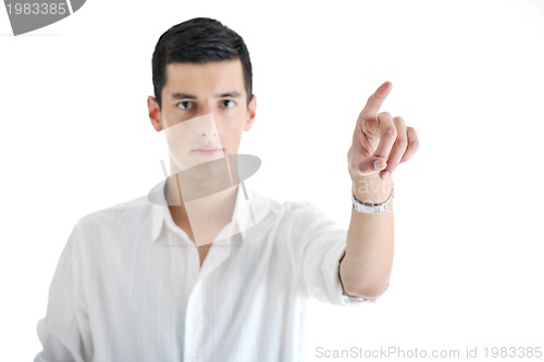 Image of businessman touching futuristic screen