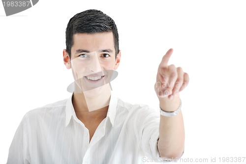 Image of businessman touching futuristic screen