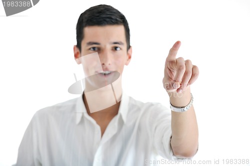 Image of businessman touching futuristic screen