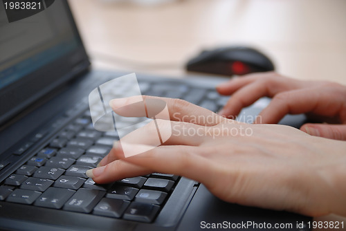 Image of woman hands typing on laptop keyboard