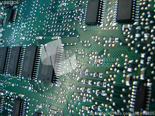 Image of green motherboard macro