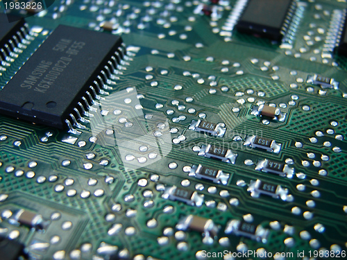 Image of green motherboard macro