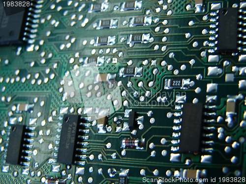 Image of green motherboard macro