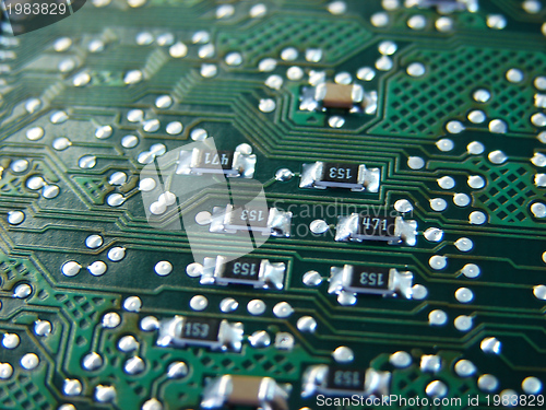 Image of green motherboard macro