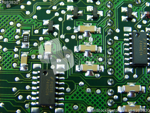 Image of green motherboard macro