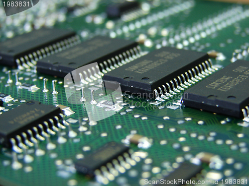 Image of green motherboard macro