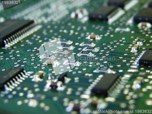 Image of green motherboard macro