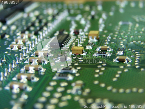 Image of green motherboard macro