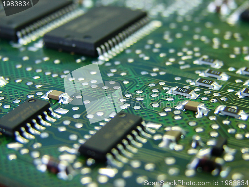 Image of green motherboard macro