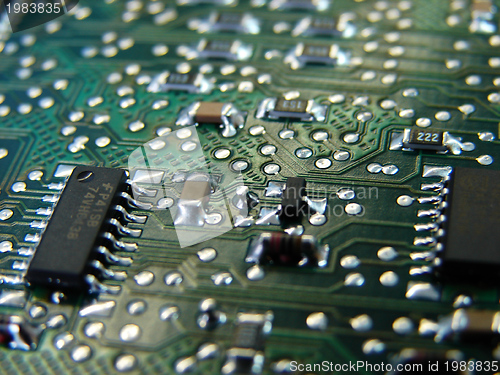 Image of green motherboard macro
