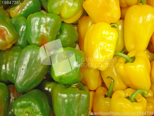 Image of green and yellow peppers