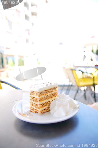 Image of cake and coffee on table