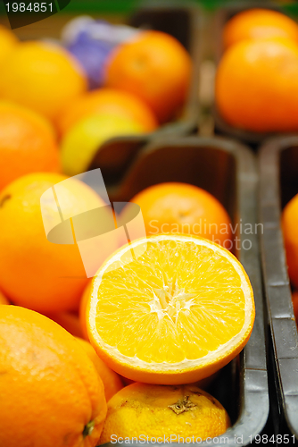 Image of fresh oranges in supermarket