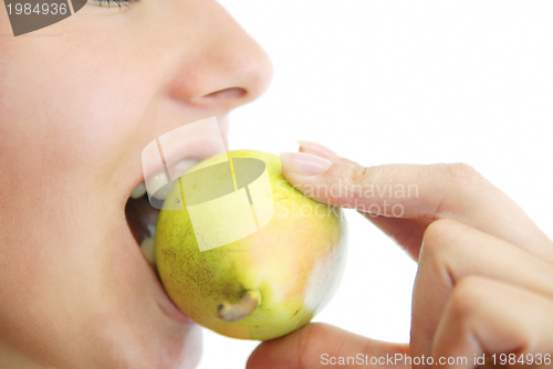 Image of beautiful girl with pear