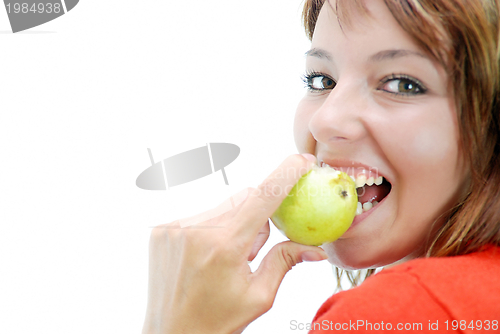 Image of beautiful girl with pear