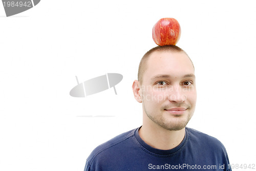 Image of man with apple on head