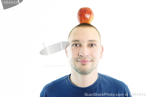 Image of man with apple on head