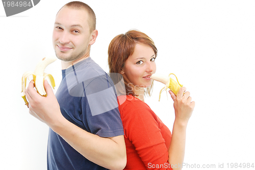 Image of happy couple with fruits