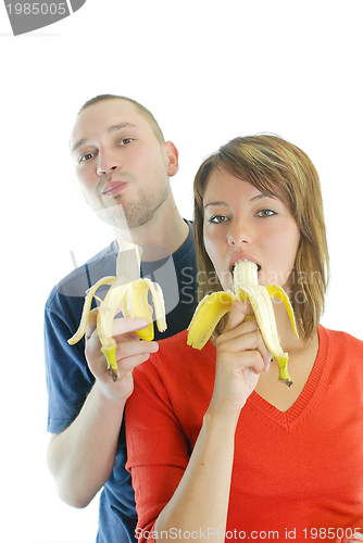 Image of happy couple with bananas