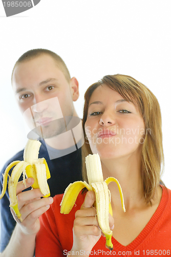Image of happy couple with bananas