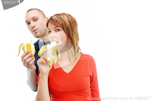 Image of happy couple with bananas