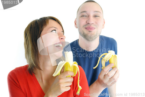 Image of happy couple with bananas