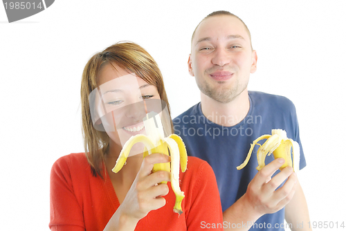 Image of happy couple with bananas