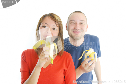 Image of happy couple with bananas