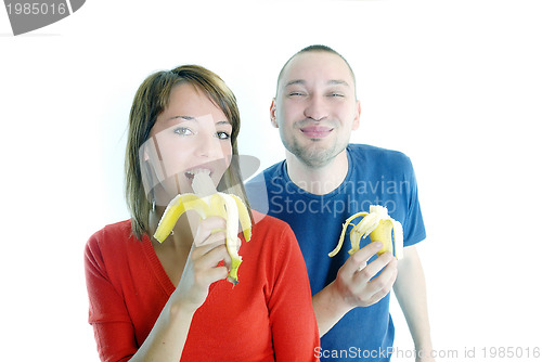 Image of happy couple with bananas