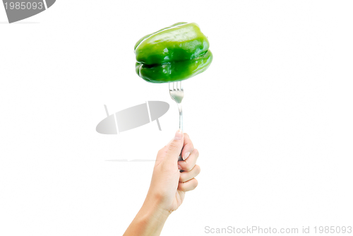 Image of green pepper on fork