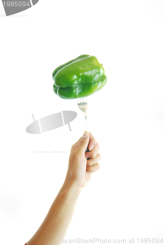 Image of green pepper on fork