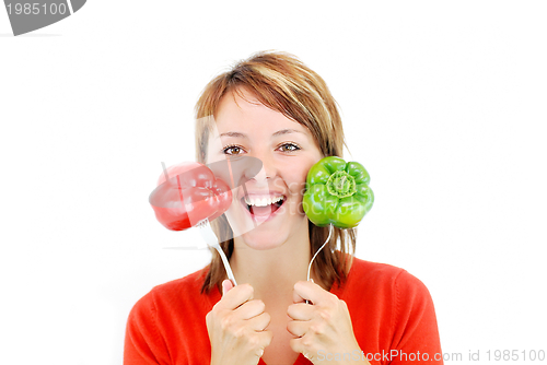 Image of pretty girl with pepper isolated